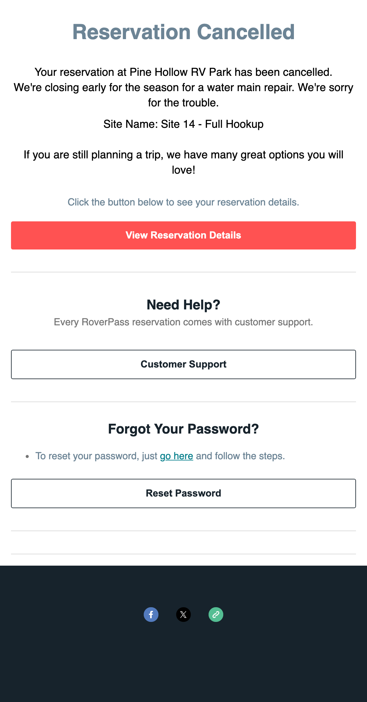 Reservation cancelled email