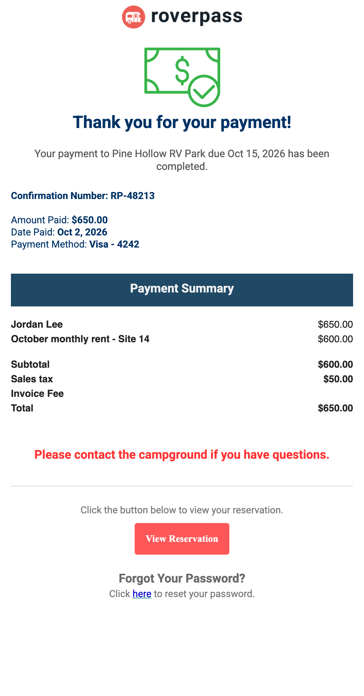 Payment received email