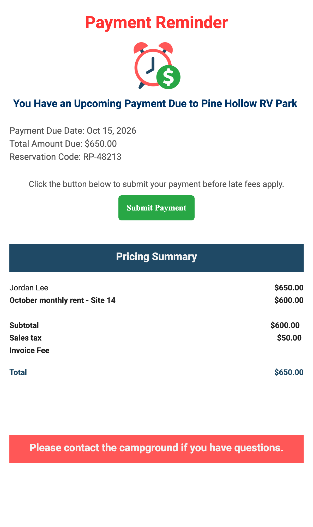 Payment due email