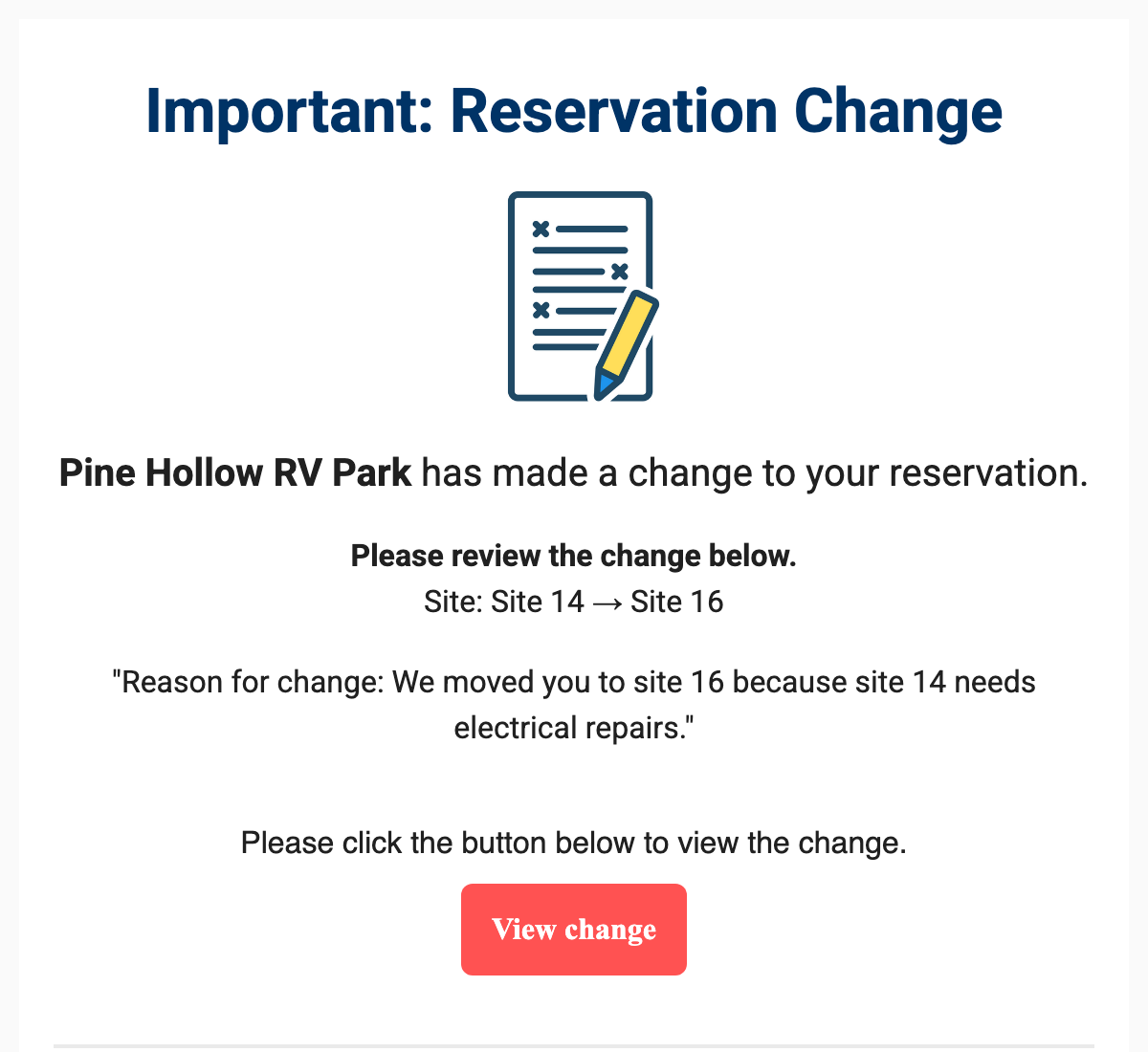 Reservation changed email